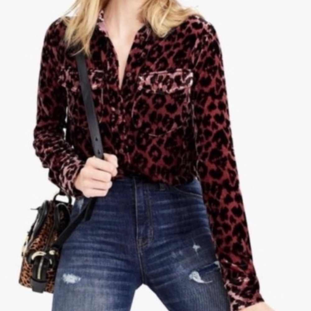 Set J. Crew Rose LeopardVelvet Classic-fit Button-up pocket shirt and Midi Skirt